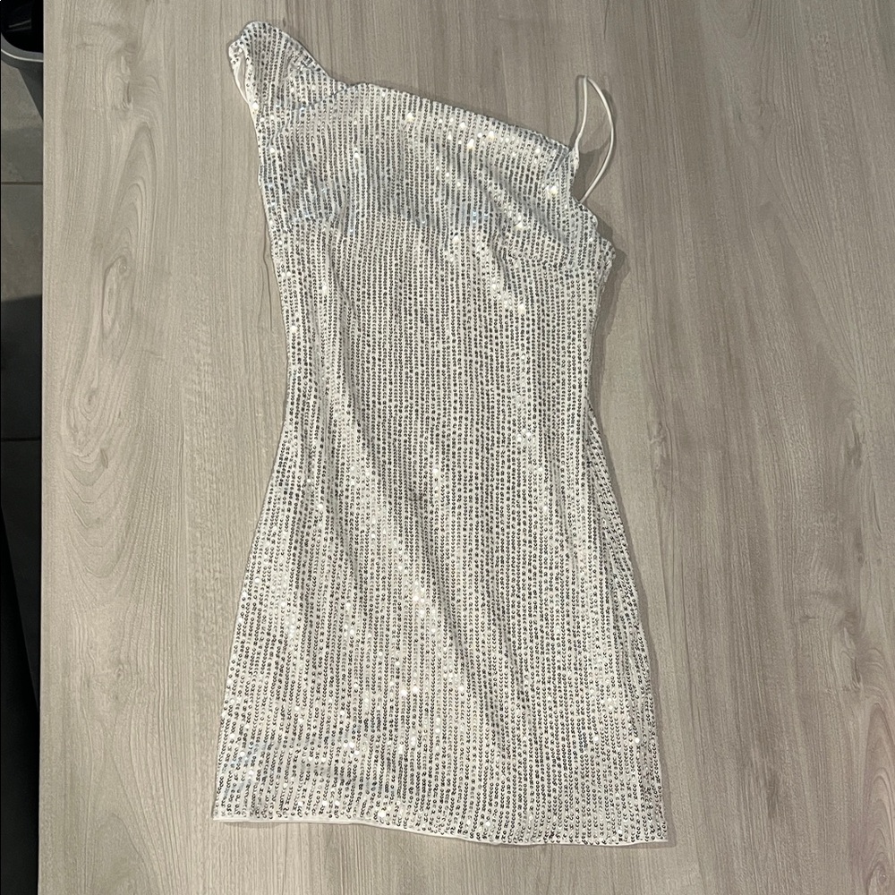 Silver Sequin One-Shoulder Dress